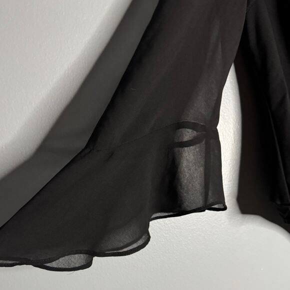 Bebe Large Black Bodysuit Sweetheart Corset Style Bust Chiffon Ruffle Sleeve - Picture 2 of 6